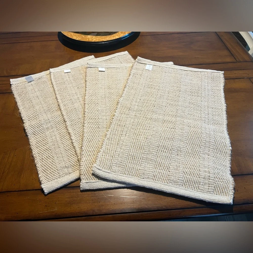 Set of 4 Jute & Cotton Cream Textured Rectangular Placemats
